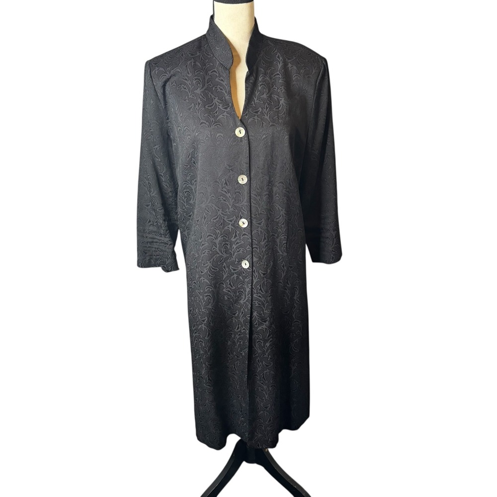 Jennifer West Black Jacquard Mandarin Collar Button Front Blazer Size 16T